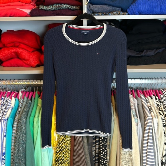 Tommy Hilfiger Sweaters - Tommy Hilfiger navy with white trim long sleeve crew neck sweater size S